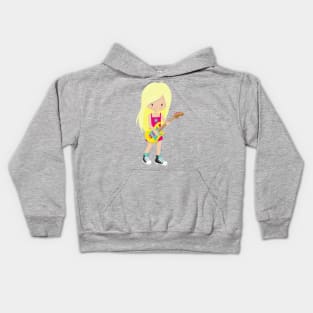 Rock Girl, Blonde Hair, Guitar Player, Band, Music Kids Hoodie